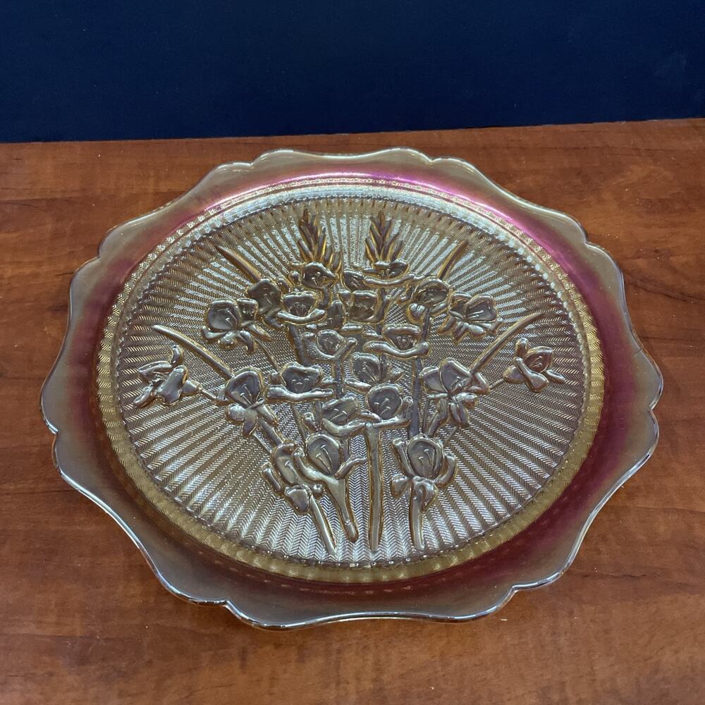 VTG Jeanette Marigold Carnival Glass Iridescent Platter
